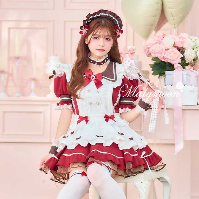 [正規品]【予約-1月中旬頃より順次発送予定】コスプレ メイド ウエイトレス バレンタイン レッド セーラー リボン レディース 大人 女性 malymoon マリームーン【CS25184】