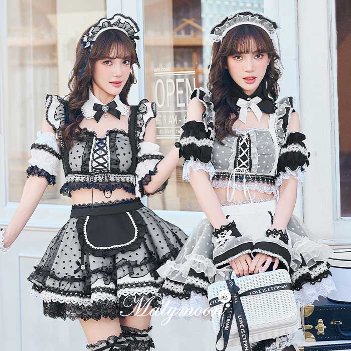 Waitress - [正規品]【予約】コスプレ メイド ウエイトレス ブラック ホワイト セパレート モノトーン セクシー フリル レディース 大人 女性 malymoon マリームーン【CS25209】