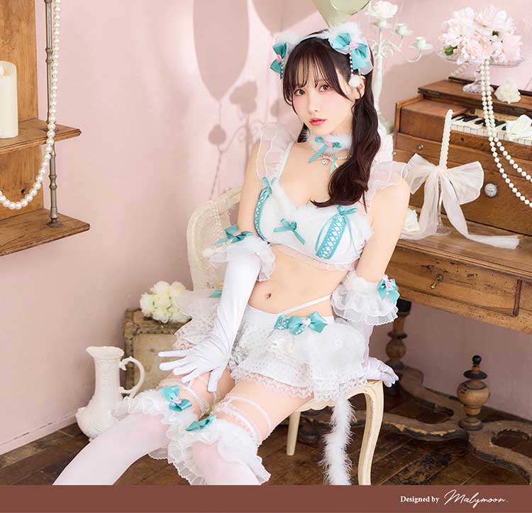 [正規品]【ブラック×ピンクは予約】コスプレ コスランジェリー 猫 ねこ アニマル けんけん ピンク ホワイト ターコイズ ブラック セクシー セットアップ レディース 大人 女性 malymoon マリームーン【CS25215】 2