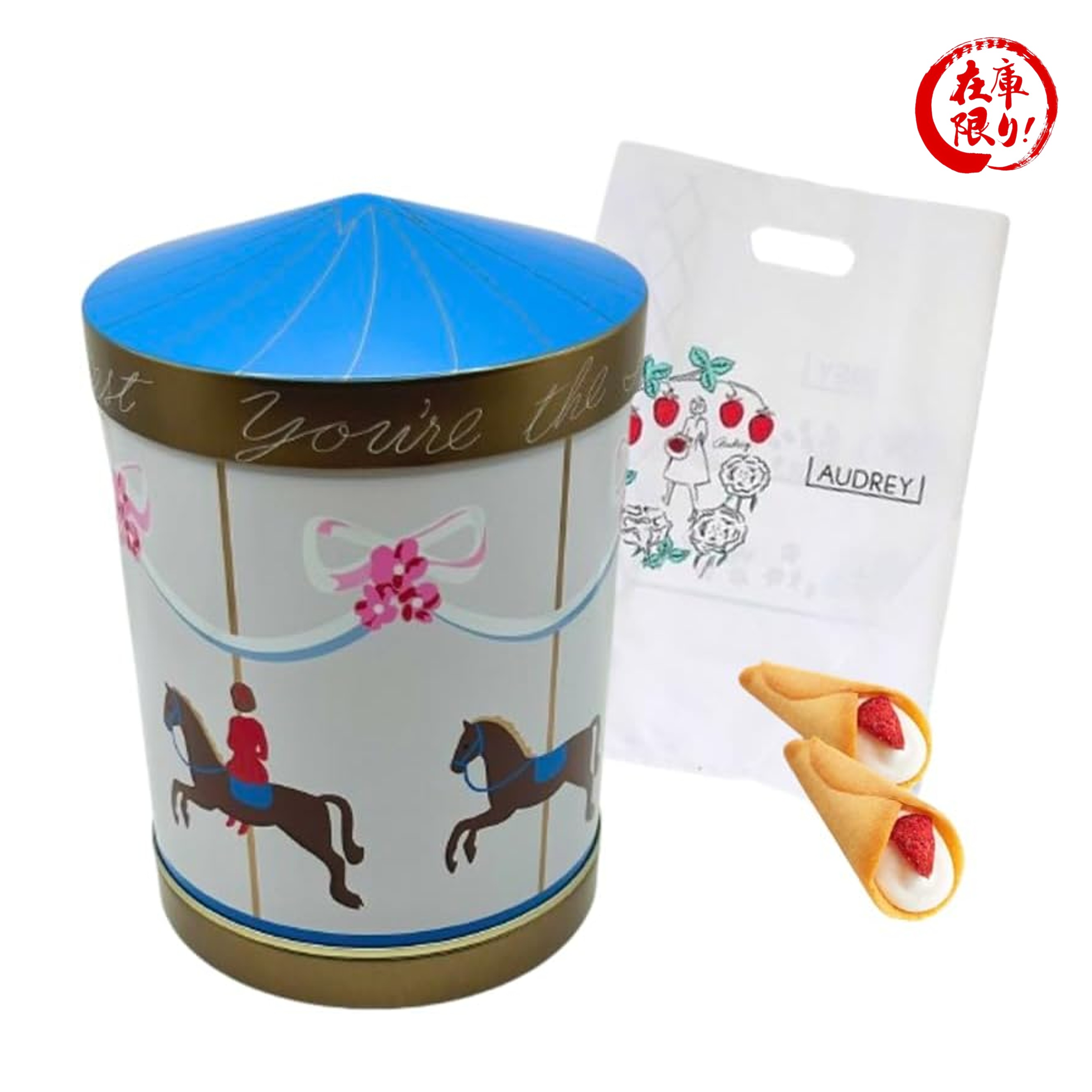 【手提げ袋付】オードリー グレイシア クリスマスグレイシア ミルク7本 お菓子 缶 クッキー (オルゴール缶)