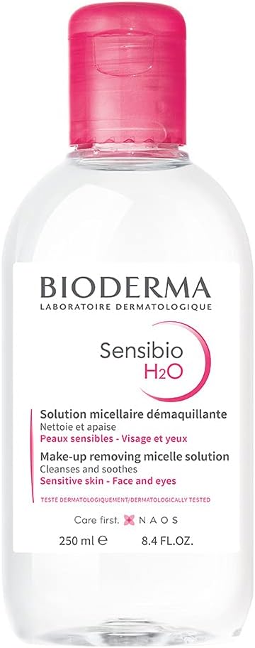 Bioderma H2O 250mL for Sensitive Skin (Facial Cleanser, Makeup Remover, Cleansing, Fragrance-Free, Ethyl Alcohol-Free, Oil-Free, Paraben-Free, Mildly Acidic)