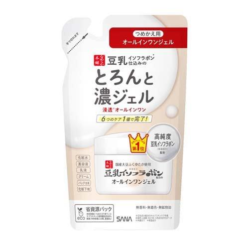 なめらか本舗 とろんと濃ジェル NC つめかえ用 100g 1個で6役！ ふっくらもち肌へ導くオールインワンジェル化粧水・美容液・乳液・クリーム・化粧下地・パック効果の1個で6役のオールインワンジェルです。なめらかなジェルが浸透※1し、みずみずしくうるおった肌に導きます。べたつかないので朝のメイク前のスキンケアにも。●高純度豆乳イソフラボン※2新配合！もっとなめらかな美肌に豆腐作りをヒントに、高純度豆乳イソフラボン※2と豆乳発酵液※2を贅沢に配合したジェルを細やかなメッシュで絞り出し、その後釜出し。肌あたりなめらかな濃いジェルが出来上がりました。●保湿力＆使用感アップお肌の上でとろける使用感をそのままに、保湿力をアップ！より肌なじみをよくすることで、べたつきも改善しました。●お肌の上でとろけるジェル温度依存性のある形態記憶ジェルがとろけるようになじみ、角層までぐんぐん浸透！※1 角層まで※2 保湿成分 5