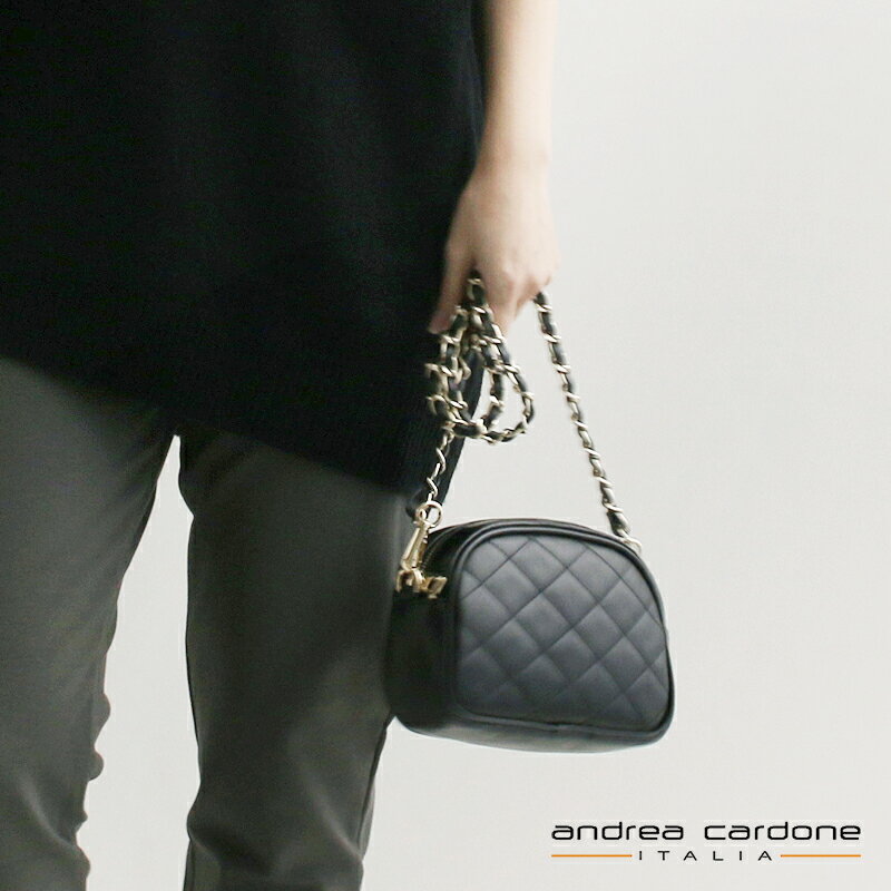 Andrea Cardone アンドレアカルドネ　LEATHER BAG キルティングチェーンレザーバッグ 1742【RCP】2023SS 公園 旅行 お出掛け サブバッグ ショルダーバッグ