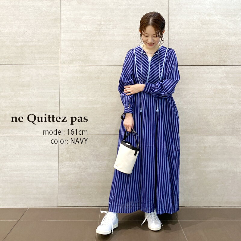 ne quittez pas ヌキテパ　Cotton Voile Stripe Gather Dress コットンボイルストライプギャザードレス 010441GR3【RCP】2024SS ワンピースのサムネイル
