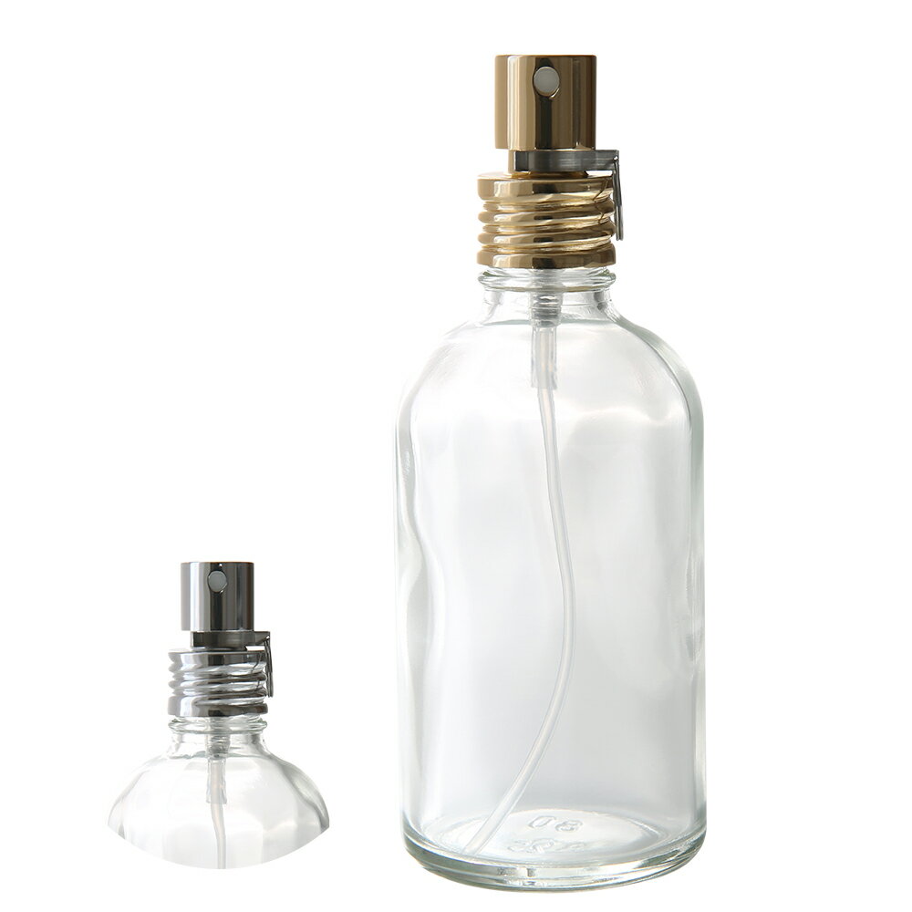 アトマイザー・クリアガラスボトル・スプレー [80ml]／1本 香水瓶 フレグランス 香水 リネンウォーター ボトル パフューム 透明 詰め替え 容器 アトマイザー 手作り アロマスプレー ゴールド シルバー 小分け 無色ガラス 丸 クリア ルームフレグランス 化粧品 コスメ