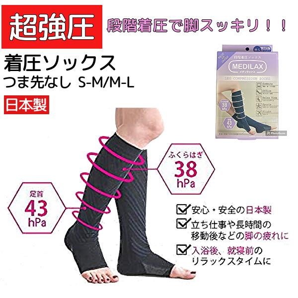 「当日出荷可」送料無料！！ ＼2個購入で50円OFF／日本製 【着圧ソックス】強圧 つま先なし S-M　M-L S M L ハイソックス 着圧 靴下 レディース 着圧 ソックス 着圧靴下 快適シェイプ 引き締め 綿 冷房対策 綿混 美脚 浮腫み むくみ