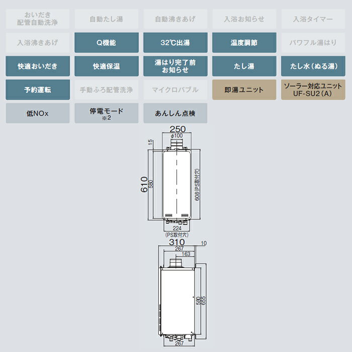 リンナイ ガスふろ給湯器【RUF-SE1605SAU(B)】RUF-SEシリーズ スリムタイプ 16号 オート 設置フリータイプ PS扉内上方排気型