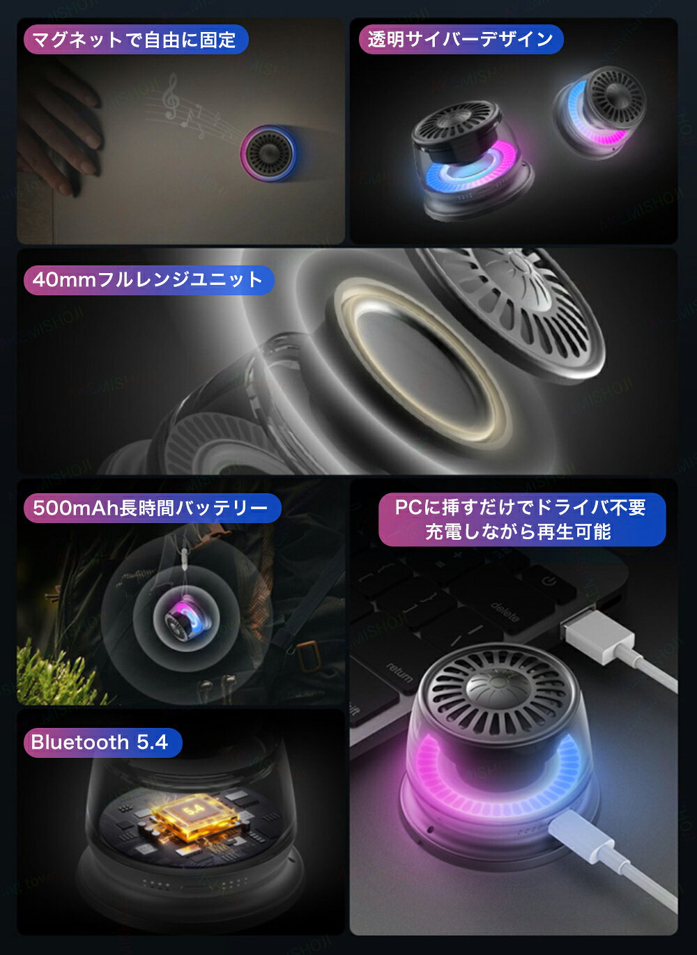 【10%OFF 対象ジャンル限定】スピーカー bluetooth 超小型 部屋 スピーカー ワイヤレス ブルートゥース 高音質 スマホスタンド マグネット式 Bluetoothスピーカー 360°サラウンドサウンド TWS対応 500mAh 大音量 ミニ USB-C接続 mnrtepo21-10001921 明美商事楽天市場店 サンプル画像2