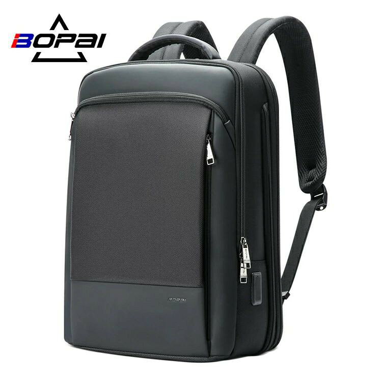 BOPAI ビジネスリュック メンズ 本革 PCケース メンズ ビジネスバッグ リュック 拡張機能で使い勝手の良い 防犯 通勤 通学 出張 旅行 大容量 人気 おしゃれ 15.6インチ パソコン PCバッグ 急速充電USB3.0 Type-cポート ギフト プレゼント 贈り物 父の日 黒 革
