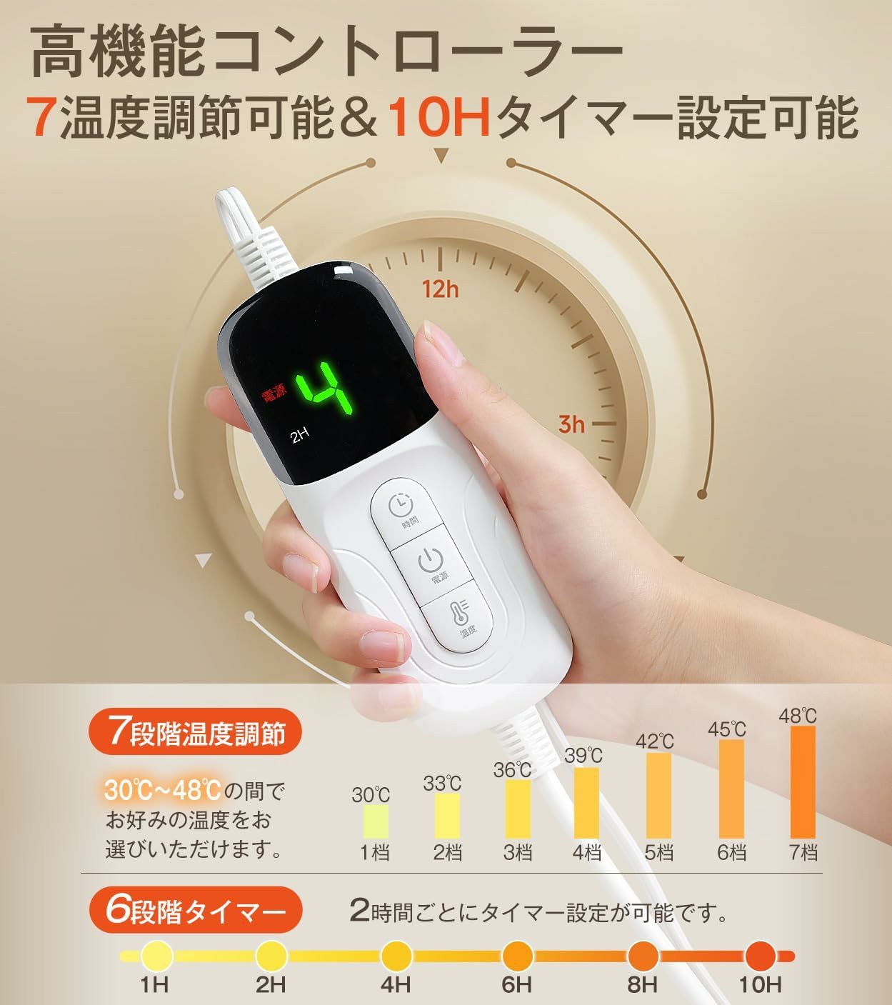 電気毛布 掛け敷き兼用 160*130cm 速暖 7段階温度調整 1-10時間タイマー付き 厚手...