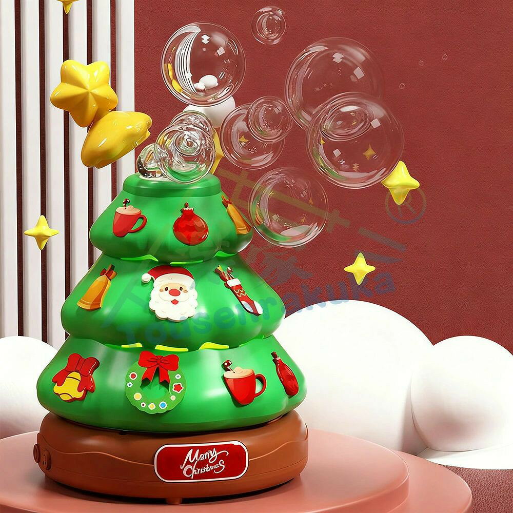 クリスマスツリー バブルマシン シャボン玉 オルゴール おもちゃ 音楽&LEDライト 回転 充電式 連続噴射 パーティー 装飾 インテリア 記念写真 飾り 雰囲気作り 室内 室外 子供 男の子 女の子 大人 プレゼント ギフト