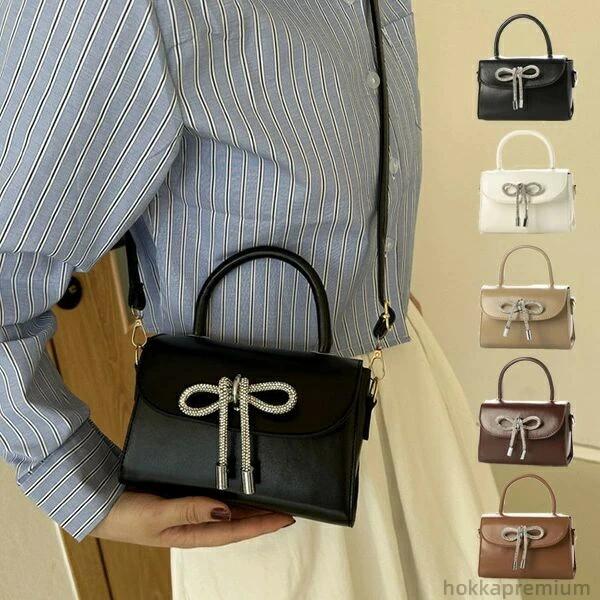 【送料無料】ダークブラウン カーキ ホワイト ブラック レディース 鞄 斜めがけ レザー調 肩掛け ミニ 小さい 2WAY リボン ハンドバッグ