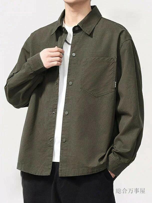 アウトドア 通学 ボタンダウン 快適 春秋冬 紳士服 シャツジャケット 無地 通勤 アウトドア 開襟シャツ..