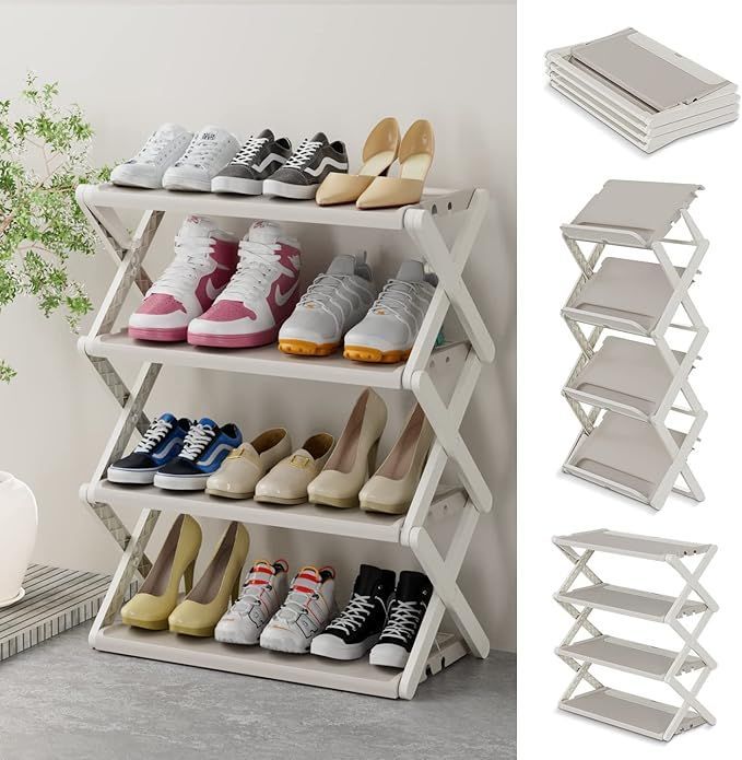 靴箱 シューズラック スリム 4段 靴 2in1 コンパクト 12足収納 オープンラック 複雑組立不要 玄関収納 ..
