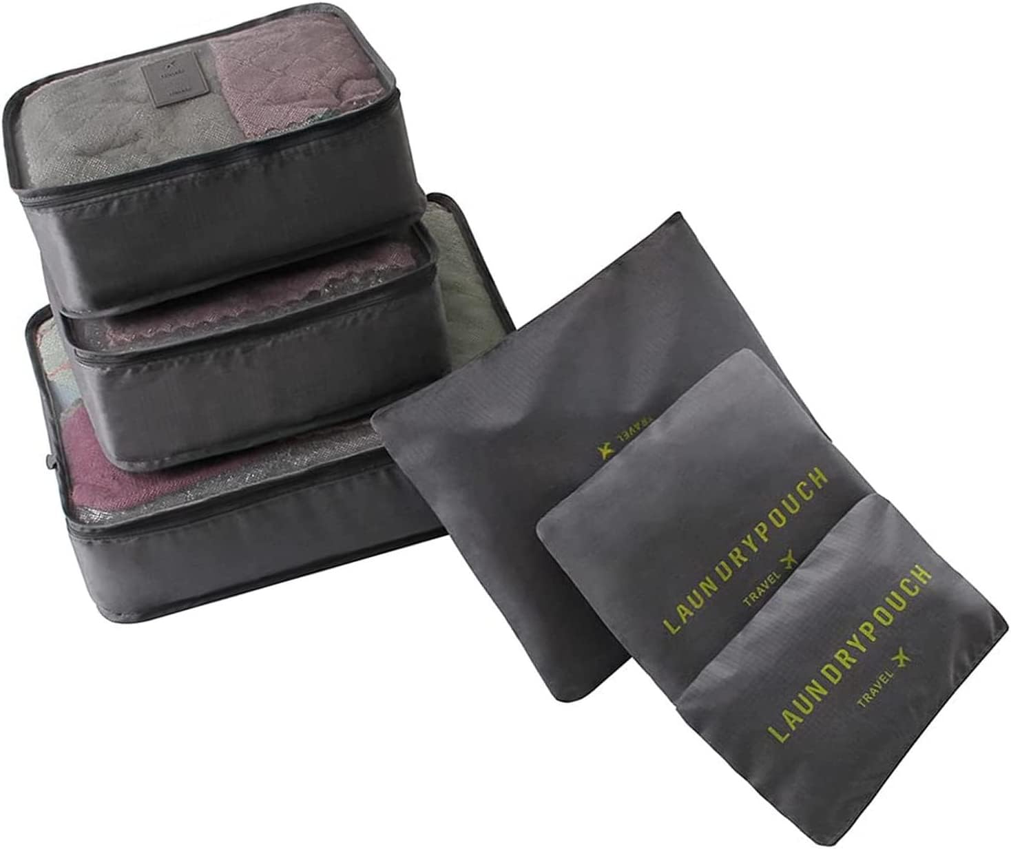 出張 旅行かばんオーガナイザーバッグ6個セット旅行かばんパッキングキューブ多機能セット 旅行収納ポーチ スーツケース用荷物オーガナイザーポーチ グレー 衣類仕分けパッケージポーチ