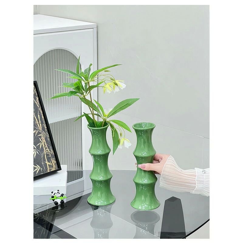 雑貨 フラワーベース 小型 陶器 デザイン チャイナ風 おしゃれ レトロ 新生活 インテリア ナチュラル 竹 花入れ 卓上 セラミック ホワイト 花器 花瓶 送料無料