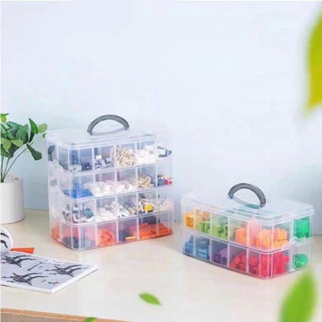 持ち手付き フィギュアケース 子供 ブロック 透明 持ち手付き おもちゃ箱 おもちゃ入れ 収納ボックス ケース 収納 フタ付き 透明 小物入れ ブロック プレゼント 3段 ギフト コレクションケース キッズ 仕切り おしゃれ クリアケース ストレージボックス