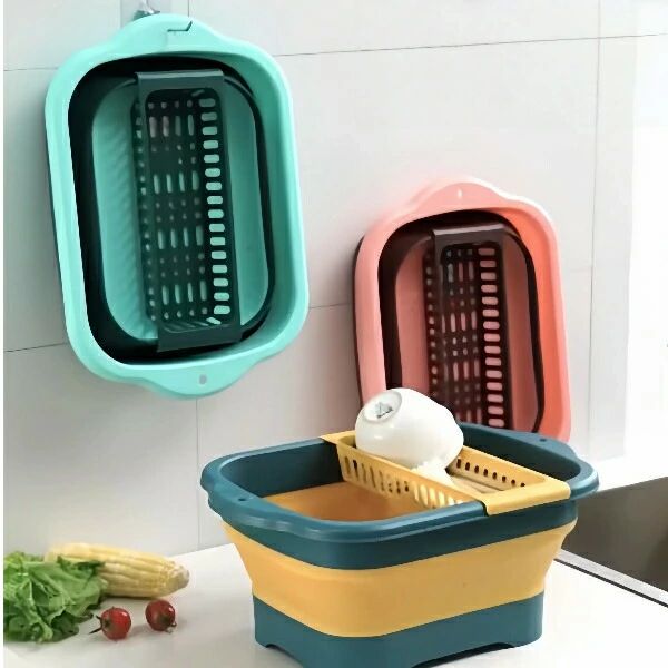 無料送料折りたたみ式ストレーナー果物・野菜洗いバスケットコランダー食器水切りシリコン製折りたたみ..