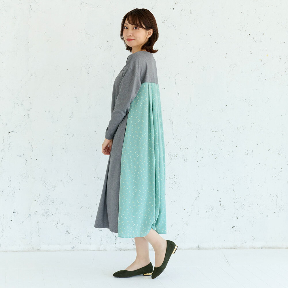 【期間限定20%ポイント還元】【試着対象】授乳服 バックプリント切替ワンピース《モーハウス 授乳服 マタニティウェア ワンピース 長袖 サイドスリットタイプ授乳口 洗濯機OK 日本製 授乳しやすい マタニティ 秋冬 授乳服のモーハウス》 3