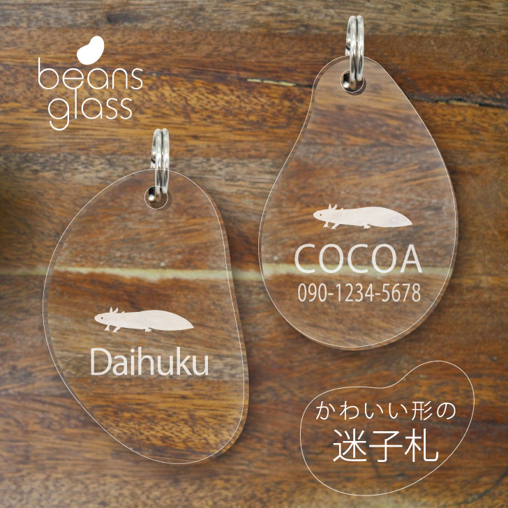 【 BLACK FRIDAY中 P5倍 】 迷子札 【 ウーパールーパー 】 ビーンズ グラス ペット グッズ アンブレラマーカー 名前 極小 ネームプレート ...