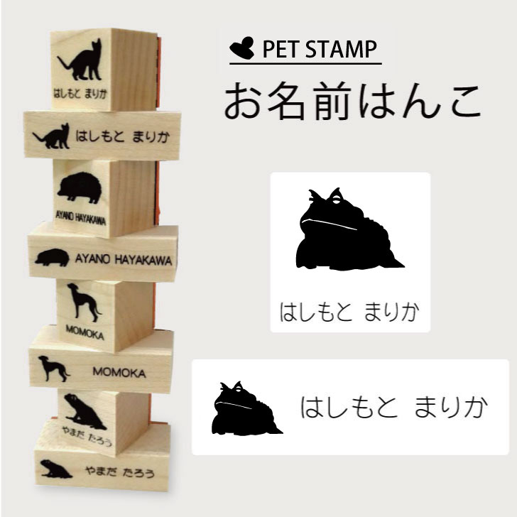 お名前はんこ 【 アマゾンツノガエル 】4点セット お名前スタンプ 氏名印 布用 判子 はんこ 入学 入園 名前つけ オムツ シンプル ペット スタンプ台 イラスト お手軽 かわいい おなまえ プレゼント グッズ カエル
