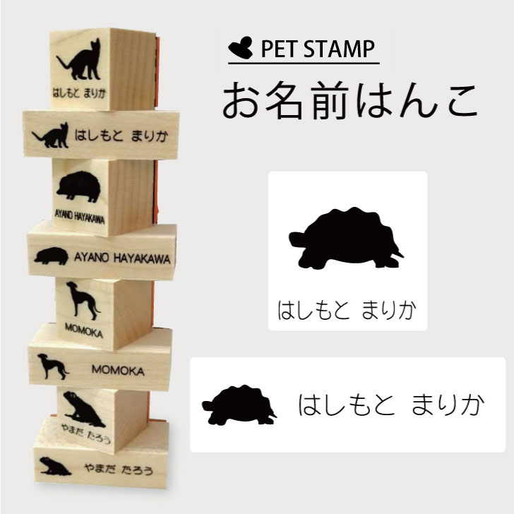 お名前はんこ 【 インドホシガメ 】4点セット お名前スタンプ 氏名印 布用 判子 はんこ 入学 入園 名前つけ オムツ シンプル ペット スタンプ台 イラスト お手軽 かわいい おなまえ プレゼント グッズ カメ