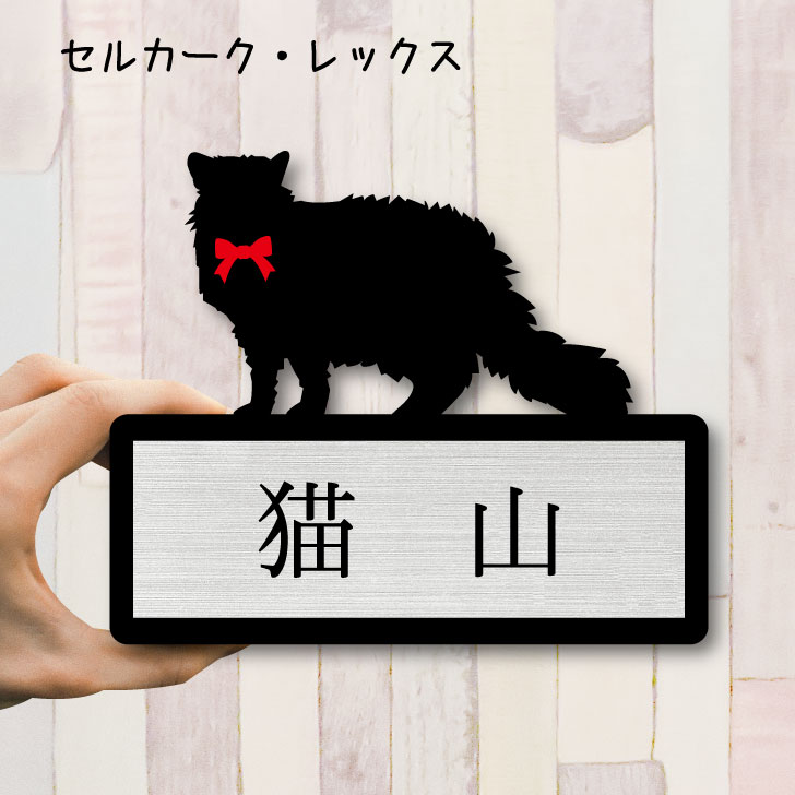 【送料無料】 表札【セルカークレックス】 Mサイズ かわいい ネームプレート ペット 猫 ねこ ネコ グッズ マンション アパート 戸建て 引っ越し 取付 簡単 お祝い プレゼント 映え 映える ギフト 彫刻 安い オシャレ 宅配ボックス ポスト 新築