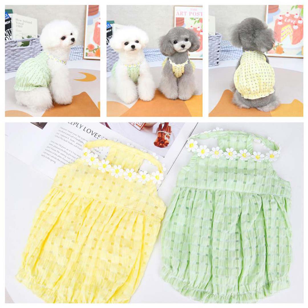 犬 服 犬服 かわいい おしゃれ ワンピース デイジー 首飾り 犬の服 韓国ペット服 バルーン スカート ペット服 春 春服 夏 夏服 涼しい 薄手 通気性のサムネイル