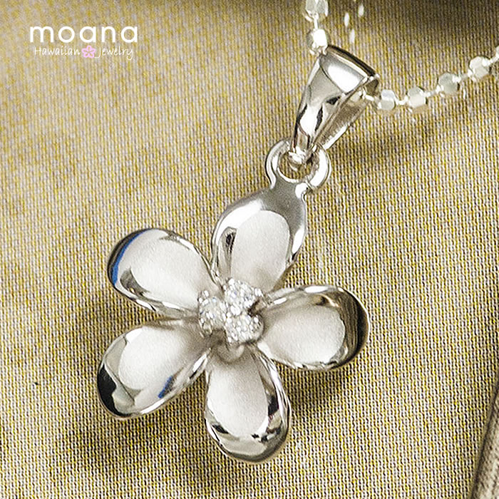 ハワイアンジュエリー ネックレス ネックレスチェーン プルメリア ジルコニア3粒入 シルバー925 ペンダント レディース あす楽 人気 おすすめ 妻 彼女 彼...