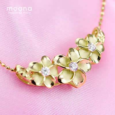 ハワイアンジュエリー ネックレスチェーン 3連プルメリア イエローゴールド シルバー925 ペンダント あす楽 送料無料 メンズ レディース モアナ あす楽 人...