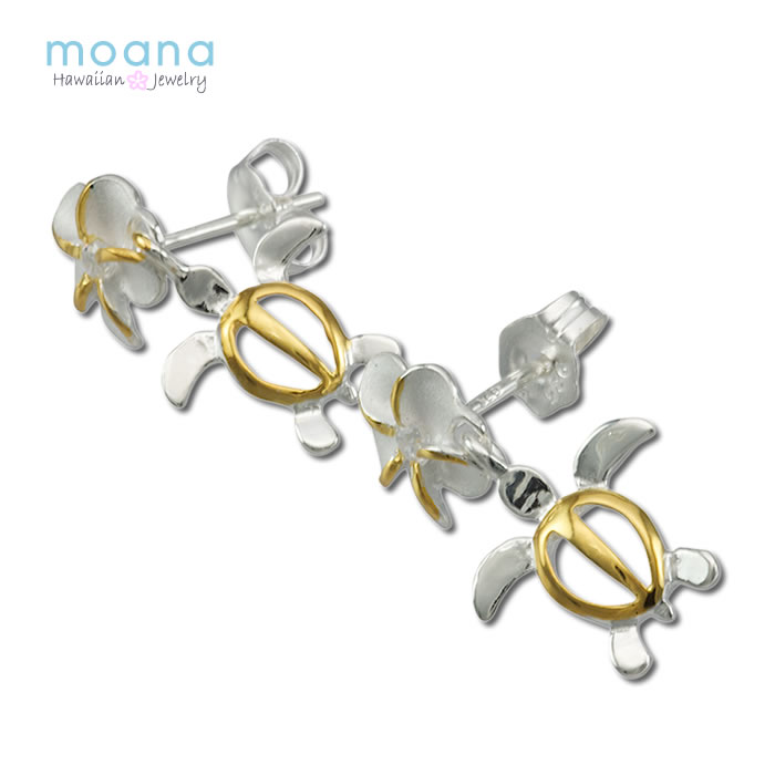 ハワイアンジュエリー ピアス バレンタイン 2021 送料無料 シルバー925 ホヌ＆プルメリア 2トーン レディース プレゼント メンズ レディース あす楽 お買い物マラソン クーポン 買い回り ポイント プレゼント メンズ レディース格安通販　バレンタイン　人気　ランキング