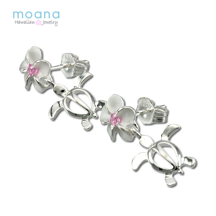 ピアス レディース ピアス ハワイアンジュエリー ピアス バレンタイン 2021 送料無料 シルバー925 ホヌ＆プルメリア ピンクジルコニア あす楽 お買い物マラソン クーポン 買い回り ポイント消化 moanahawaii プレゼント メンズ レディース格安通販　バレンタイン　人気　ランキング