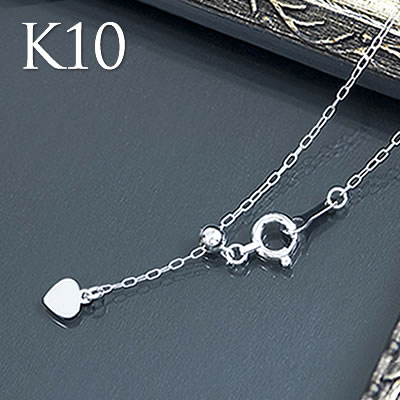 ネックレスチェーンのみ ネックレスチェーン ホワイトゴールド 45cm ハワイアンジュエリー K10 アズキチェーン あずきチェーン アジャスター付 日本製 レ...