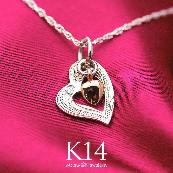 ハワイアンジュエリー ネックレス レディース ハート ネックレス かわいい プレゼント 大人 K14 ゴールドネックレス ダブルハート 14金 14Kゴールド ...