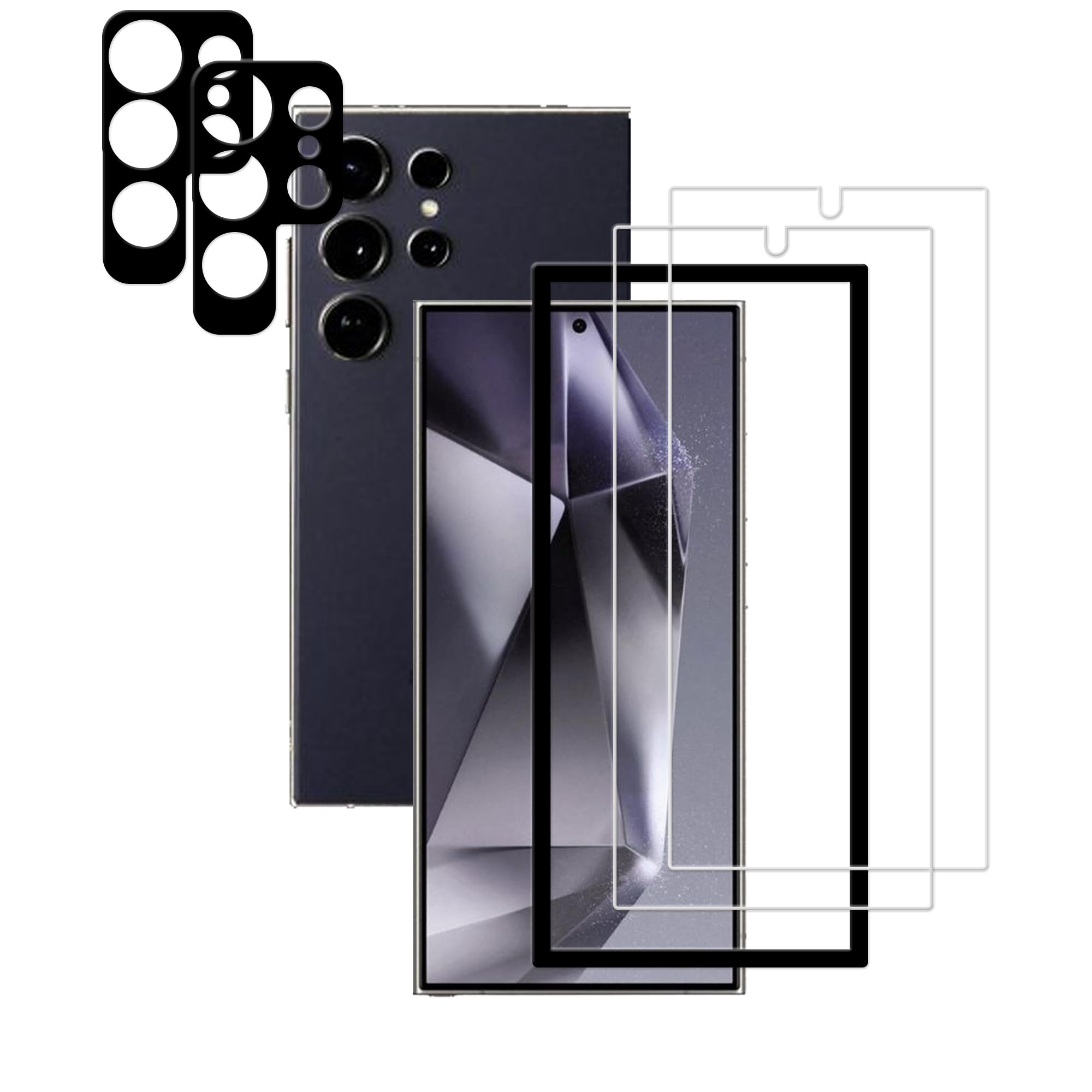 HKKAIS 日本旭硝子素材製 Galaxy S24 Ultra SC-52E SCG26 用 ガラスフィルム (2枚) + カメラフィルム (2枚) 強化ガラス フィルム カメラ保護 レンズカバー 保護フィルム ガイド枠付き