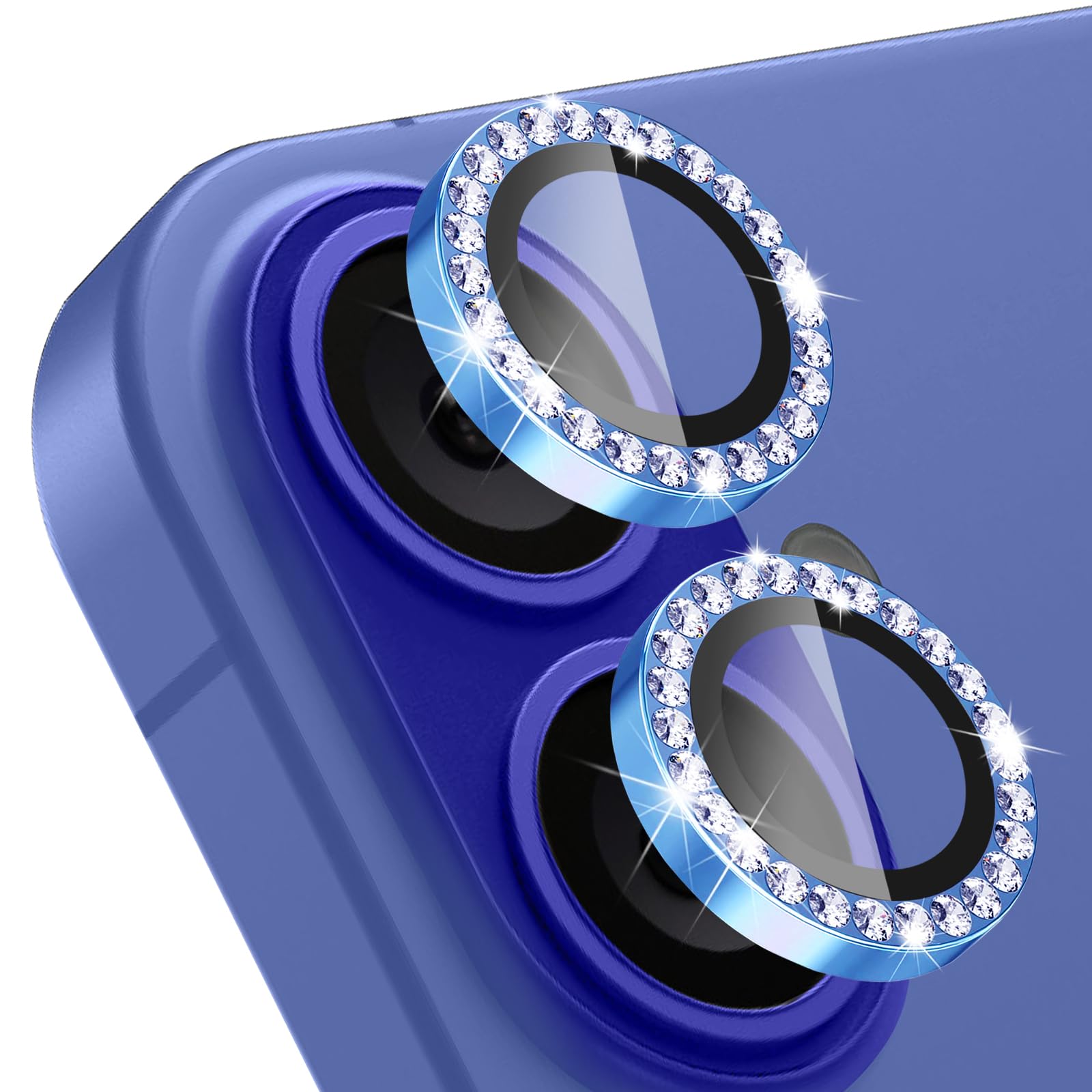 LanQii カメラカバー 用の iPhone 16 対応/用の iPhone 16 Plus対応 レンズカバー ダイヤモンド カメラフィルム レンズ保護フィルム ダイヤモンド強化ガラス+アルミリング ガイド枠付き 9H硬度 二重