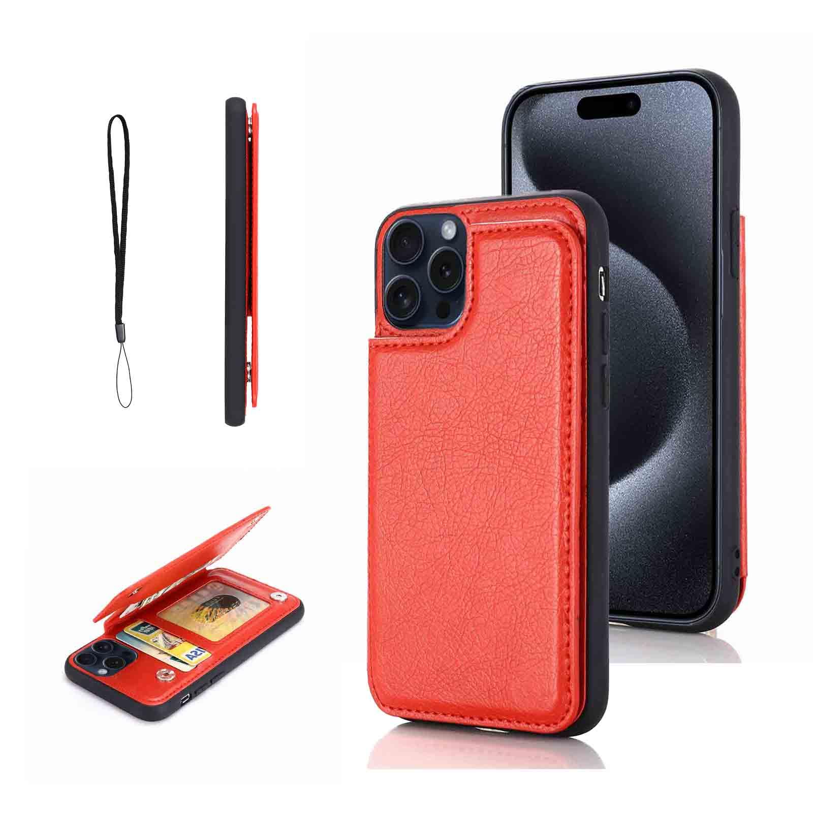 【OULO】iPhone 16 PRO 6.3 inch 用 ケース レザー 人気 カード収納 スマホケース 耐衝撃 軽量 スタンド機能 薄い 背面 IC カード入れ 手帳型 財布型 カバー（レッド）アイフォン16プロ 6.3インチ アイ