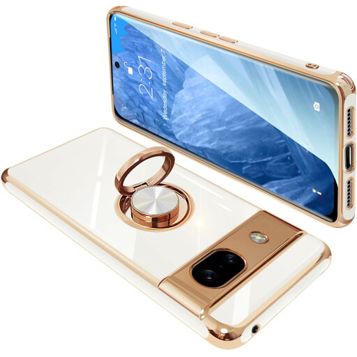 Google Pixel8a ケース リング付き グーグル ピクセル 8a リング カバー 耐衝撃 TPU メッキ加工 360°回転 スタンド機能 車載ホルダー ストラップホール付き(ホワイト) Google Pixel8a ケース リング付き グーグル ピクセル 8a リング カバー 耐衝撃 TPU メッキ加工 360°回転 スタンド機能 車載ホルダー ストラップホール付き(ホワイト)