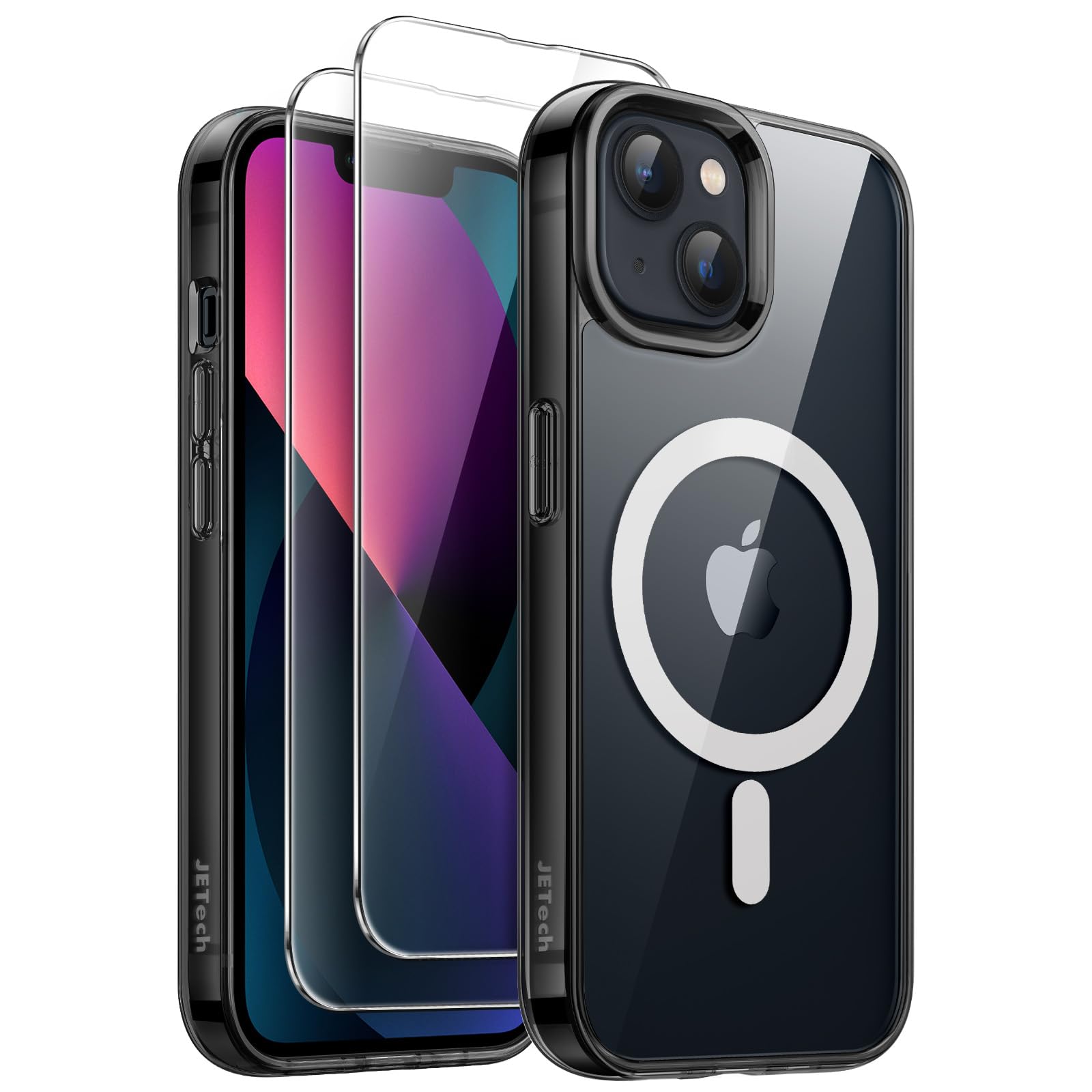 JETech 3 in 1 iPhone 13 6.1 インチ用 マグネット ケース 2枚強化ガラスフィルム付き MagSafe対応 耐衝撃バンパー スマホカバー (ブラック)