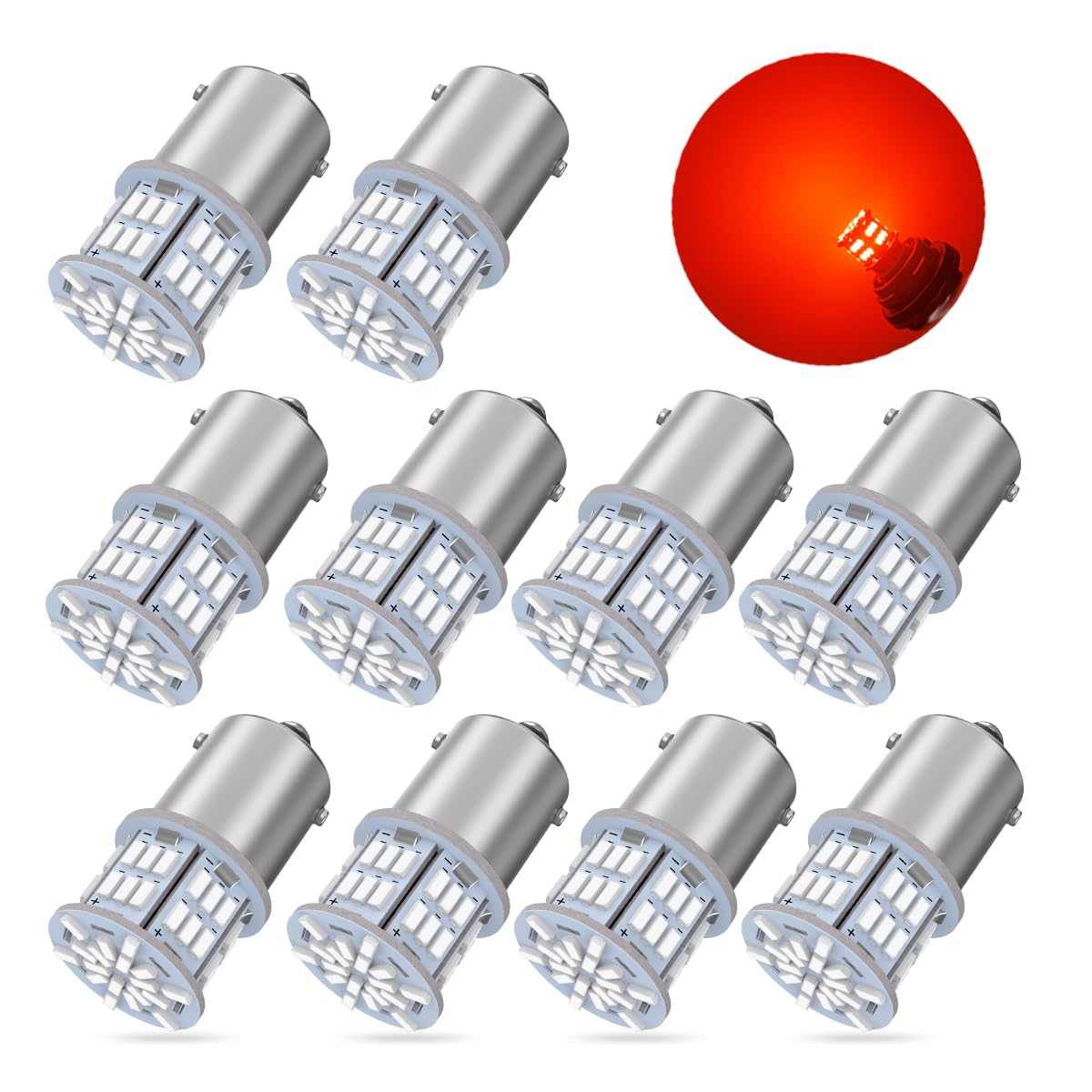 【24V車専用】S25 LEDシングル レッド 爆光 10個 G18 BA15s P21W 54連 3014SMD トラック/ダンプ/バス 大型車用 バルブ バックランプ/サイドマーカー球/ナンバー灯/ドアランプ/フォグランプ など 高輝度