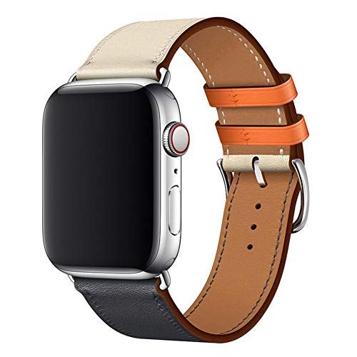 WFEAGL コンパチブル Apple Watch バンド,は本革レザーを使い、iWatch Series6/SE/ 5/4/3/2/1、Sport、Edition向けのバンド交換ストラップです コンパチブル アップルウォッチ バンド (38mm 40mm, ダークブルーのアイボリー バンド+シルバー 四角い バックル) WFEAGL コンパチブル Apple Watch バンド,は本革レザーを使い、iWatch Series6/SE/ 5/4/3/2/1、Sport、Edition向けのバンド交換ストラップです コンパチブル アップルウォッチ バンド (38mm 40mm, ダークブルーのアイボリー バンド+シルバー 四角い バックル)