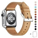 WFEAGL コンパチブル Apple Watch バンド,は本革レザーを使い、iWatch Series 6/SE/ 5/4/3/2/1、Sport、Edition向けのバンド交換ストラップです コンパチブル アップルウォッチ バンド (38mm 40mm, キャメル バンド+シルバー 四角い バックル)(2)