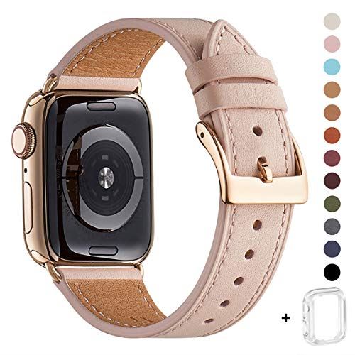 WFEAGL コンパチブル Apple Watch バンド,は本革レザーを使い、iWatch Series 6/SE/ 5/4/3/2/1、Sport、Edition向けのバンド交換ストラップです コンパチブル アップルウォッチ バンド (38mm 40mm, ピンクの砂 バンド+ステンレスの四角いバックル) WFEAGL コンパチブル Apple Watch バンド,は本革レザーを使い、iWatch Series 6/SE/ 5/4/3/2/1、Sport、Edition向けのバンド交換ストラップです コンパチブル アップルウォッチ バンド (38mm 40mm, ピンクの砂 バンド+ステンレスの四角いバックル)