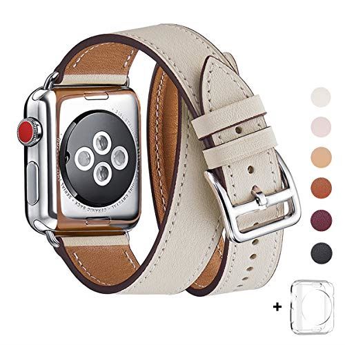 Apple Watch バンド, 本革レザーを使い、iWatch Series 6/SE/ 5/4/3/2/1、Sport、Edition向けのバンド交換ストラップです コンパチブル アップルウォッチ バンド (38mm 40mm, 二重巻き型 アイボリーホワイト) Apple Watch バンド, 本革レザーを使い、iWatch Series 6/SE/ 5/4/3/2/1、Sport、Edition向けのバンド交換ストラップです コンパチブル アップルウォッチ バンド (38mm 40mm, 二重巻き型 アイボリーホワイト)