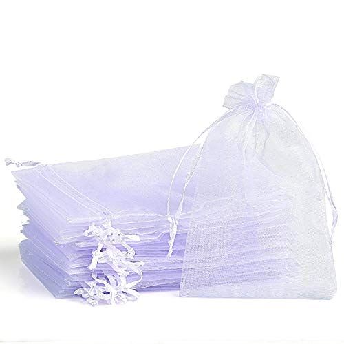 NALER オーガンジー巾着袋 ジュエリー 収納 ギフト包装 無地 透明 7×9cm 約120枚入れ ホワイト-7×9cm