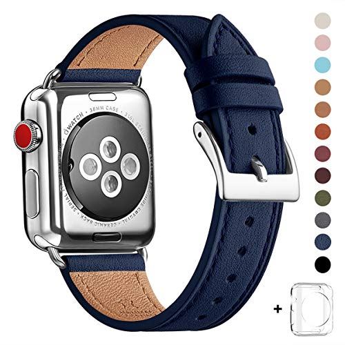 WFEAGL コンパチブル Apple Watch バンド,は本革レザーを使い、iWatch Series 6/SE/ 5/4/3/2/1、Sport、Edition向けのバンド交換ストラップです コンパチブル アップルウォッチ バンド (42mm 44mm, ダークブルー バンド+シルバー 四角い バックル) WFEAGL コンパチブル Apple Watch バンド,は本革レザーを使い、iWatch Series 6/SE/ 5/4/3/2/1、Sport、Edition向けのバンド交換ストラップです コンパチブル アップルウォッチ バンド (42mm 44mm, ダークブルー バンド+シルバー 四角い バックル)