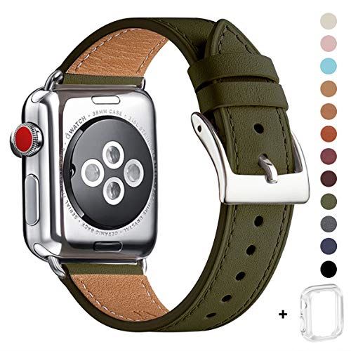 WFEAGL コンパチブル Apple Watch バンド,は本革レザーを使い、iWatch Series 6/SE/ 5/4/3/2/1、Sport、Edition向けのバンド交換ストラップです コンパチブル アップルウォッチ バンド (42mm 44mm, アーミーグリーン+シルバー 四角い バックル) WFEAGL コンパチブル Apple Watch バンド,は本革レザーを使い、iWatch Series 6/SE/ 5/4/3/2/1、Sport、Edition向けのバンド交換ストラップです コンパチブル アップルウォッチ バンド (42mm 44mm, アーミーグリーン+シルバー 四角い バックル)