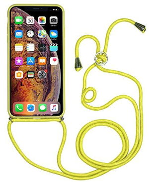 StilGut 背面革製 iPhoneXs Max 首掛けストラップ付 バンパー ケース ネックストラップ カバー イエロー iPhone Xs Max Yellow