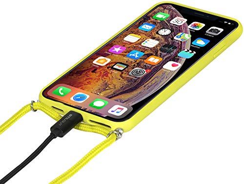 StilGut 背面革製 iPhoneXs Max 首掛けストラップ付 バンパー ケース ネックストラップ カバー イエロー iPhone Xs Max Yellow