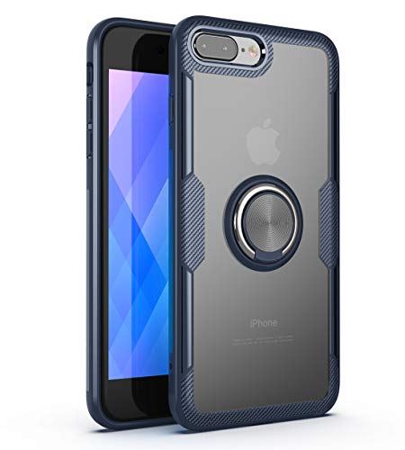 iPhone7 Plus / iPhone8 Plus ケース リング スマホケース 背面クリア 360度回転 リング付き 超薄型 スリム ゴム外枠 軽量 耐衝撃 すり傷防止 (iPhone7Plus / 8Plus， Blue) iP 7Plus/8Plus